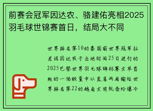 前赛会冠军因达农、骆建佑亮相2025羽毛球世锦赛首日，结局大不同